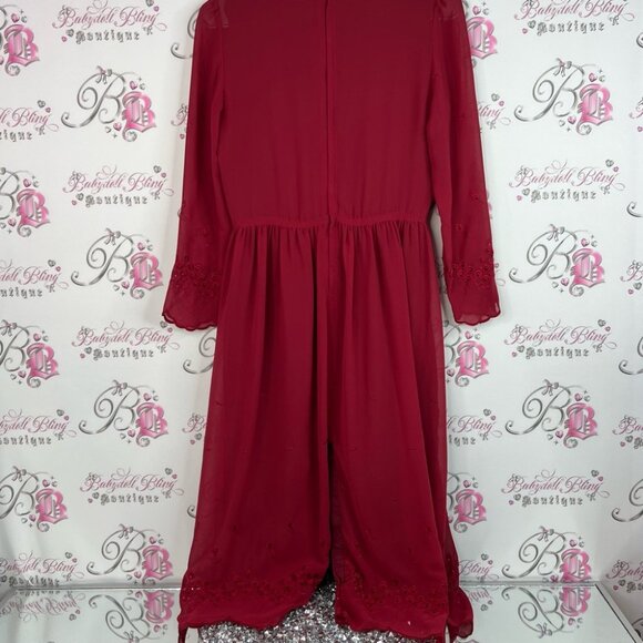 Belage one piece pants suit jumper vintage Elegant Red Long Sleeve Jumpsuit - Picture 3 of 15